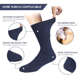 YSense Beau 5pairs Women Merino Wool Socks Winter Thermal Soft Business Chunky Knitting Socks for Ladies Breathable Premium Hiking Socks Lightweight, Wool Socks Gift for Men Women（4-8Black+blue+gray）