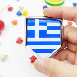 Overdecor Greece Flag Decal Stickers Car Emblem Greek Car Accessories Decorations Chrome Shield Flag Sticker Decals for Cars Truck Vehicles, 2 Pack