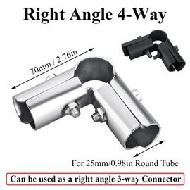 Structural Pipe Connector, Silver Right Angle 4-Way Chain Link Fence Clamp Stainless Steel Corner Joint Pipe Fittings for 25mm Round Tube, Pack of 4