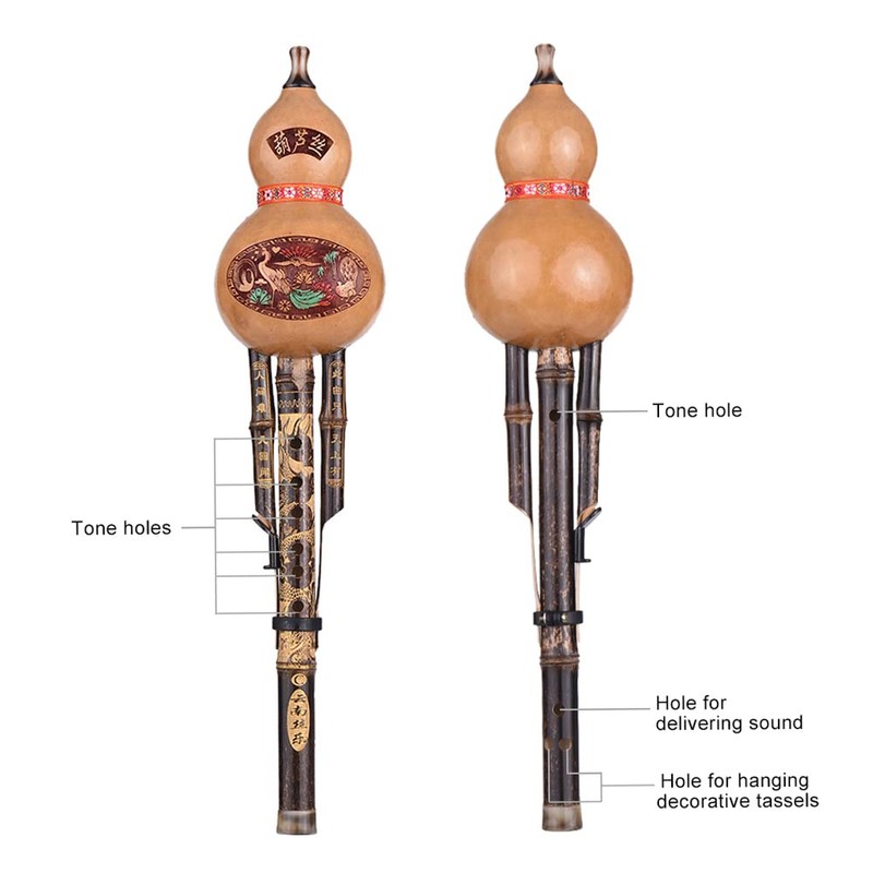 Handmade C Key Hulusi Gourd Black Bamboo Flute with Alloy,