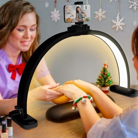 CGBE Half-Moon Nail Light for Desk : Professional Manicurist Table Lamp for Nail Salon Lighting and Eyelash Extensions with Phone Holder - Extra Large 30.7" Craft Desk Light - Black