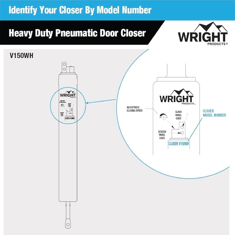 Wright Products Heavy-Duty Pneumatic Storm Door Closer – Durable, Adjustable,