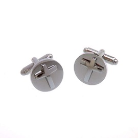 MRCUFF Cross Round Raised Pair Cufflinks in a Presentation Gift Box & Polishing Cloth