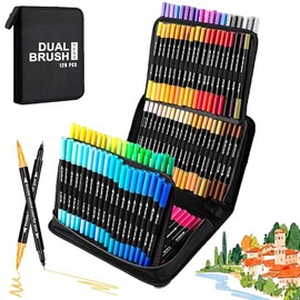 120 Colores Plumones Doble Punta Pencil,Plumones para Colorear No Tóxicos,Marcadores Base De Agua, adecuada para pintar, caligrafía y escritura. (120 colores)