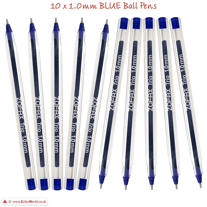 ZOFAX Trio Ballpoint Pens, BLUE, 1.0mm Medium Point, Pack of