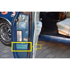 Calcomanía GM Vin 72-74 calcomanía GM puerta jamba calcomanía con TU VIN # leer descripción repro