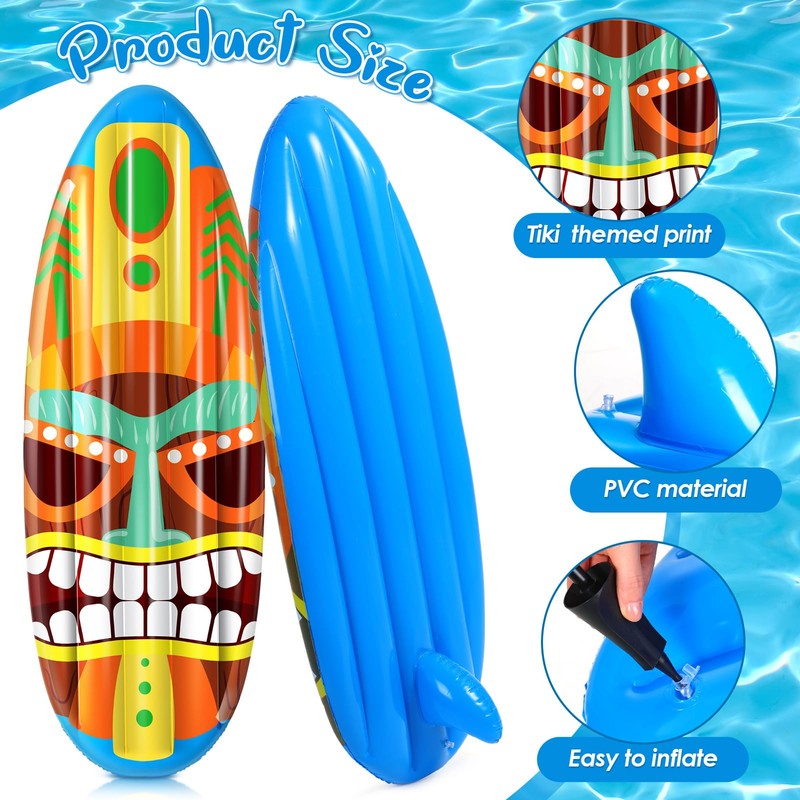 Hollowfly 2 Pcs Tiki Inflatable Surfboard Hawaiian Surfboard Inflate 5ft