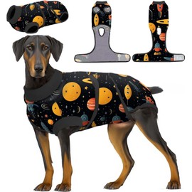 PetWarm Surgery Recovery Suit Male, Onesie for Dogs, Substitute E-Collar and Cone Anti-Licking Dog Surgery Recovery Suit Soft Dog Bodysuit for Small Medium Large Dogs, Cosmic Pattern, Black Gold, S