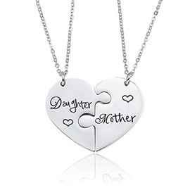 LSxAB Puzzle Heart Mother and Daughter Necklaces for Mum Mother's Day Gifts