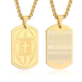Fervia Football Bible Verse Cross Necklace for Men Stainless Steel Gold Religious Gift Football Sports Jewelry Graduation Easter Gifts for Kids Boys Men(Lord's Prayer)