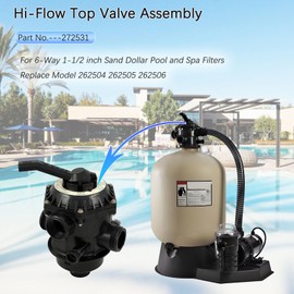 Dicsley 272531 Hi-Flow 6-Way Multiport Top Valve Assembly for 6-Way 1-1/2 inch Sand Dollar Pool and Spa Filters Replace Model 262504 262505 262506