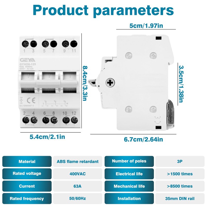 GEYA Switch 3P 63A Load Disconnect Dual Power Manual Transfer