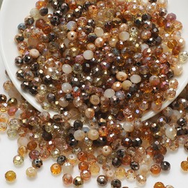 Pack of 500 Faceted Glass Beads, Crystal Glass Beads, Beads for Threading, Beads for Bracelets, Glitter Beads, Glass Beads with Hole for Crafts, Jewellery Making, DIY Necklaces, Earrings, Brown, 3 x 4