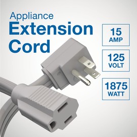 Appliance Extension Cord - 6ft Heavy Duty Gray Extension Wire for Air Conditioner, Refrigerator, & All Major Appliances - 14 Gauge High Voltage 3 Prong Flat-End Appliance Cord, for Indoor use