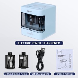 tenwin Electric Pencil Sharpener,Dual Power Supply, Suitable for Portable Pencil Sharpeners of 6-12mm Colored Pencils, Children/Artist/Adults/Office/School/Home
