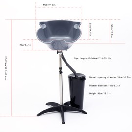 Hair Washing Sink, Portable Height Adjustable Salon Deep Shampoo Basin Sink Hair Washing Bowl with Drain Hose for Home Barber Shop Beauty Salon Spa Equipment (Style 2,Grey)
