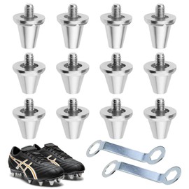 FunnAura 12PCS Rugby Studs, Metal Studs Football Boots Replacement with 2 Wrench(15mm, 13mm) Silver