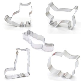 Cat Shaped Cookie Cutter Set of 5 pcs, Stainless Steel Walking & Sitting Cat Fondant Cutters