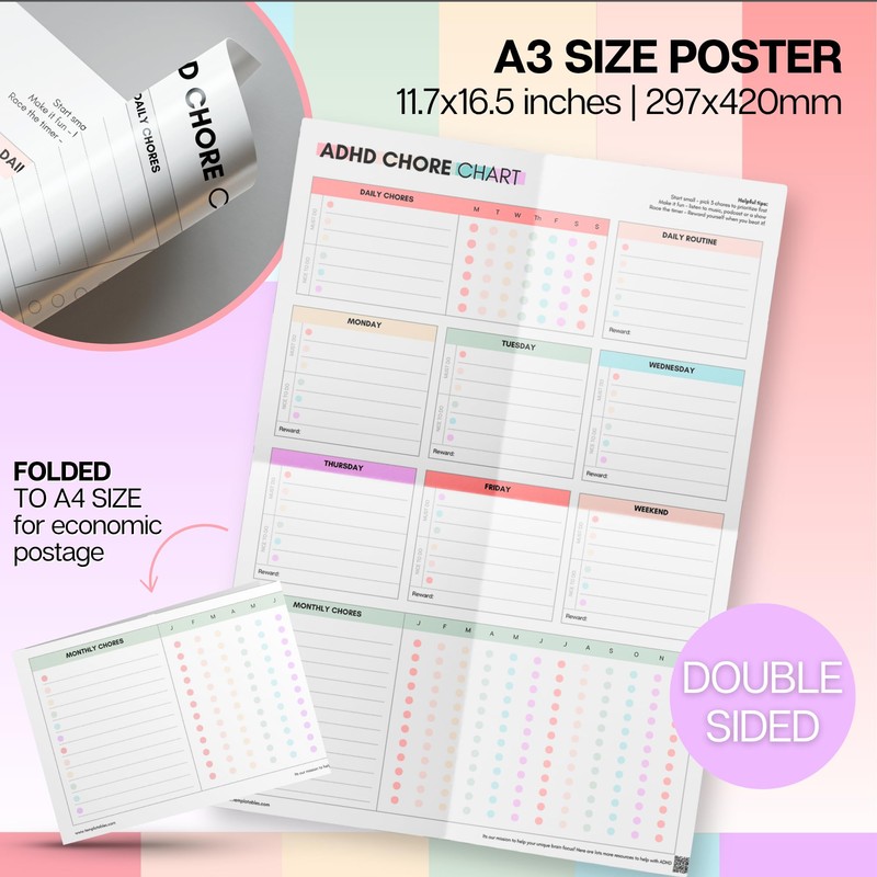 ADHD Chore Chart for Adults & Teens | Double-Sided A3