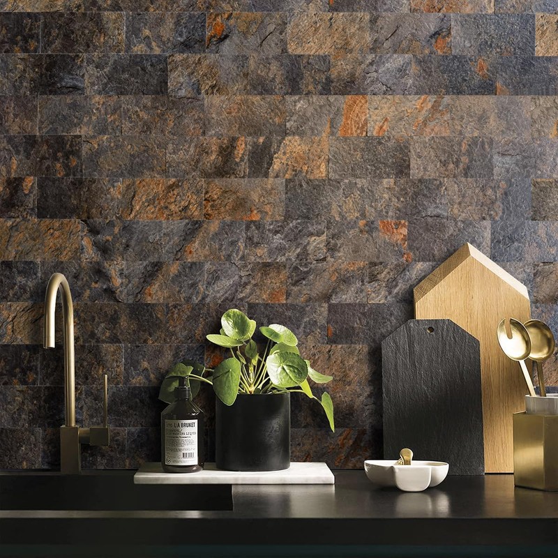 AULIGET 100 Piece Rust Slate Peel and Stick Backsplash Wall