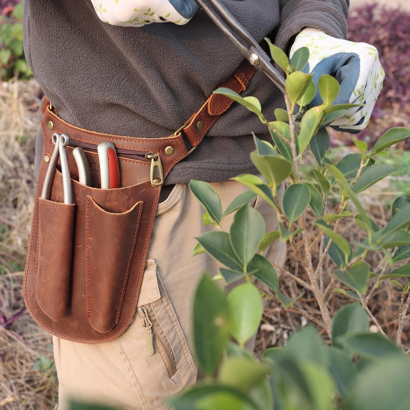 TOURBON Genuine Leather Garden Tool Belt for Men Women Gandening