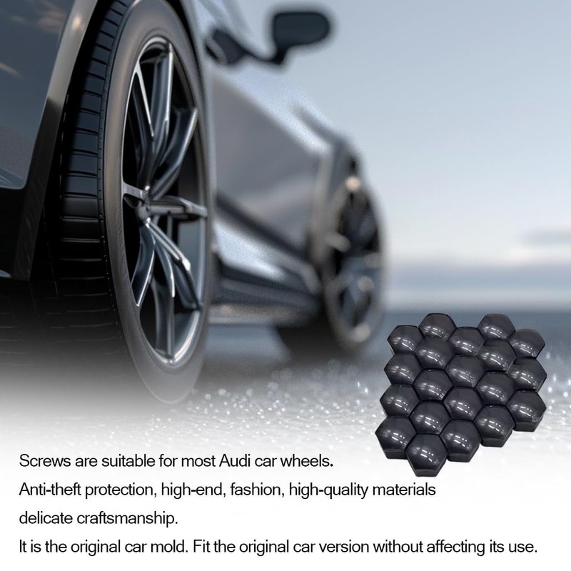 20 Pcs 17mm Wheel Nut Covers, Black Wheel Nut Caps