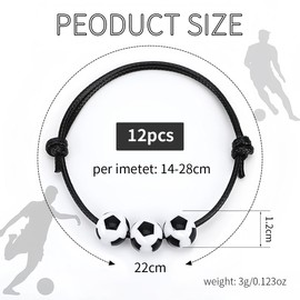 Pack of 12 Football Bracelets with Adjustable Woven Cord, Football Party Bags, Children's Birthday Party Bags, Friendship Bracelets, Birthday Gifts for Boys and Girls