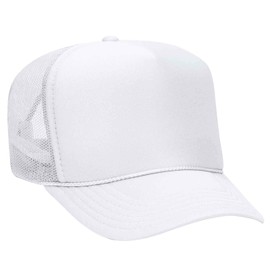 OTTO Wholesale 12 x Polyester Foam Front 5 Panel High Crown Mesh Back Trucker Hat - White - (12 Pcs)