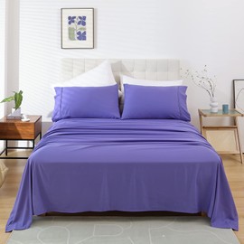 King Size Sheet Set - Luxury Soft Comfy Bed Sheets, Breathable Cooling Hotel Bedding for Women, Men, Teens, Extra Deep Pocket, Easy-Fit, Oeko-Tex, Wrinkle Free 4 Piece - Peri Purple