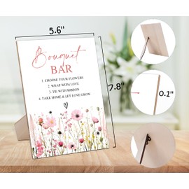 Bouquet Bar Sign, Pink Flower Style Wooden Sign With Stand, Flower Bar Supplies, Bridal Shower Decor, Wedding Reception Decorations, Bridal Shower Centerpieces For Tables, Engagement Party Decor-5
