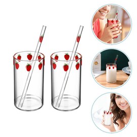 Luxshiny 2 Juegos De Tazas De Fresa Taza Transparente Con Vaso Lindo Taza Para Beber Jugo Taza De Agua Taza De Té Taza De Desayuno De Cristal Kawaii Para Cocina Hogar Regalo De Pareja