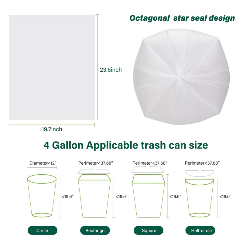 Inwaysin 4-6 Gallon Small Trash Bags Biodegradable 180 Counts, Ultra