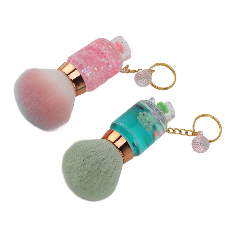 2pcs Loose Powder Brush with Keychain Transparent Handle Synthetic Shed