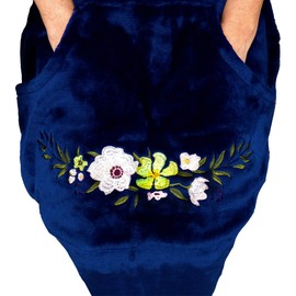 Classy Pal Wheelchair Blanket with Pouch for Adults, Fleece Wrap for Airplane & Train, Packable Nap Travel Accessories (Navy Blue + Embroidered Flower)