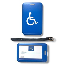 Disabled Traveller Luggage Tag with Leather Strap and 3 Spare Inserts, Blue (2)