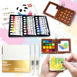 NlsqEU Mini Watercolour Set, Watercolour Paints Watercolour Set, Mini Portable 24 Colours for Students, Painters and Artists