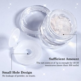 Polvo de uñas cromado blanco Aurora – Brillo espejo para uñas de gel