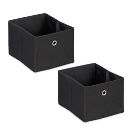 Relaxdays Storage Box Small Fabric Organiser Box Set of 2 H16 x D20.5 x 25 cm Foldable Shelf Basket Black