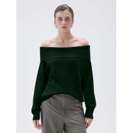 SUUKSESS Women Cashmere Off The Shoulder Sweater Oversized Ribbed Knit Long Sleeve Tops Loose Pullover Outfits (Green,XL)