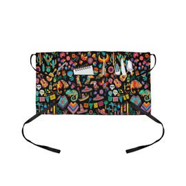 OComster Mexican Art Waist Server Aprons, Colorful Flowers Botanical Bird Guitar Skull Waiter Waitress Apron with Pockets