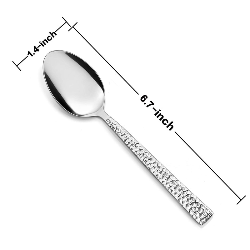 E-far Teaspoon Set of 12, E-far 6.7 Inch Hammered Stainless