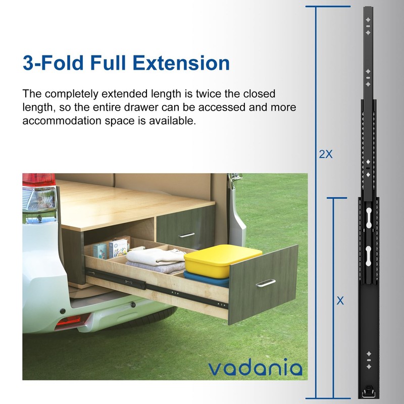 VADANIA 32" Heavy Duty Drawer Slide Without Lock #A53, Black-electroplated