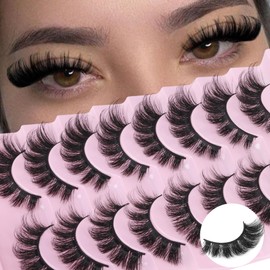 Strip Lashes Wispy Mink Lash Fluffy Eyelashes Cat Eye Lashs Natural Look False Eyelash Russian 8 Pairs Eye Lash Pack