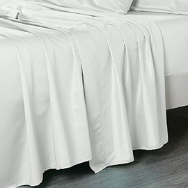 Flat Sheet Only (Oversized) 340 Thread Count Soft Cotton Sateen Bed Linens (Queen 102x112, White) Made in Egypt