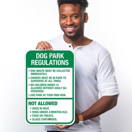 Sigo Signs, Dog Waste Must Be Collected Immediately Owner Must Be in Park No Children Under 13 Sign, 12x18 Inches, 55 mil Thick HDPS (high Density polystyrene), Made in USA