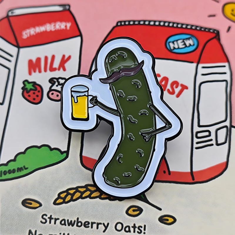 Ficsowy Enamel Pickle Pin with Beer Mug, Funny Lapel Pin