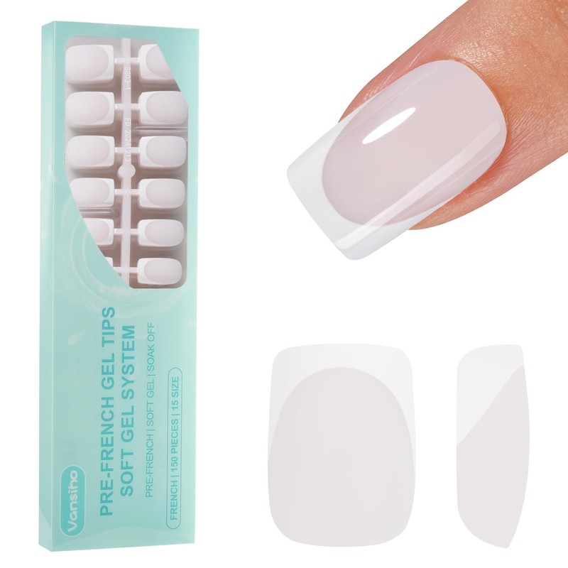 Vansiho 150 Uñas de Gel Francesas, Uñas Postizas Blancas con