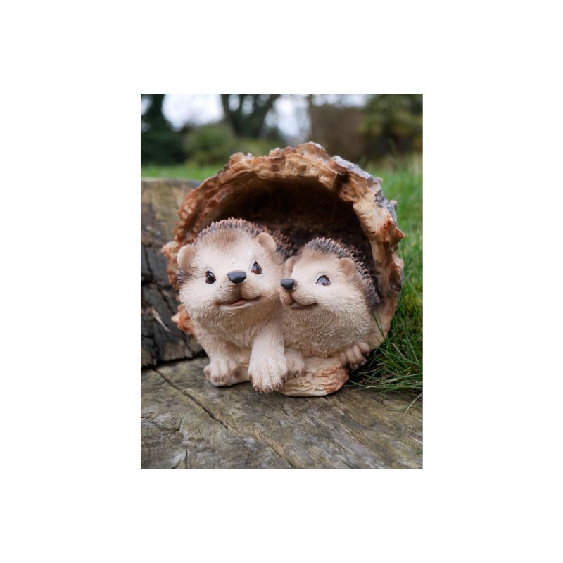 ProdBuy Home Cute Hedgehogs In Log Resin Garden Ornament