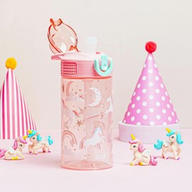 Zak Designs - Botella de agua de salvia para la escuela o los viajes, botella de agua de plástico duradera de 16 onzas con popote, mango y a prueba de fugas, cubierta de boquilla desplegable