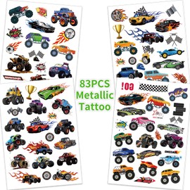 83 PCS Truck Car Jam Temporary Tattoos for Kids - Truck Tattoo Stickers for Boys and Girls, Monster Vehicle Birthday Party Decorations and Favors for Kid Teen (Monster Style)